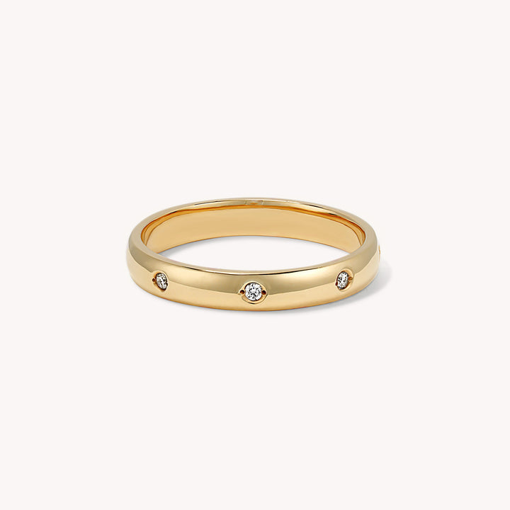 Flush Set 8 Stones Diamond Ring Wedding Band - Round Edge 3mm