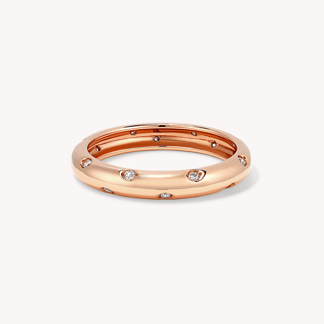 Diamond Scattered Wedding & Engagement Band – 14K Solid Gold Ring