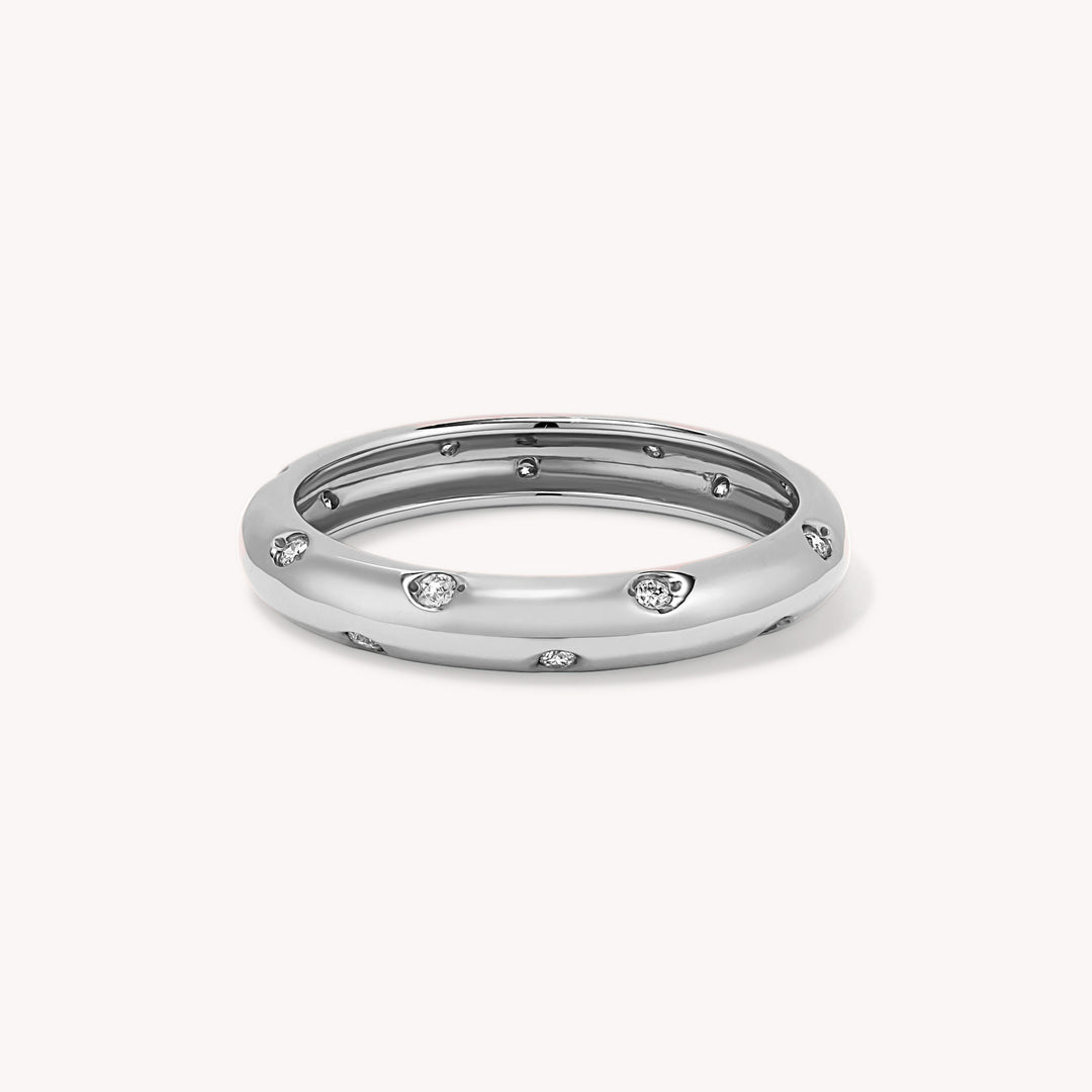Diamond Scattered Wedding & Engagement Band – 14K Solid Gold Ring