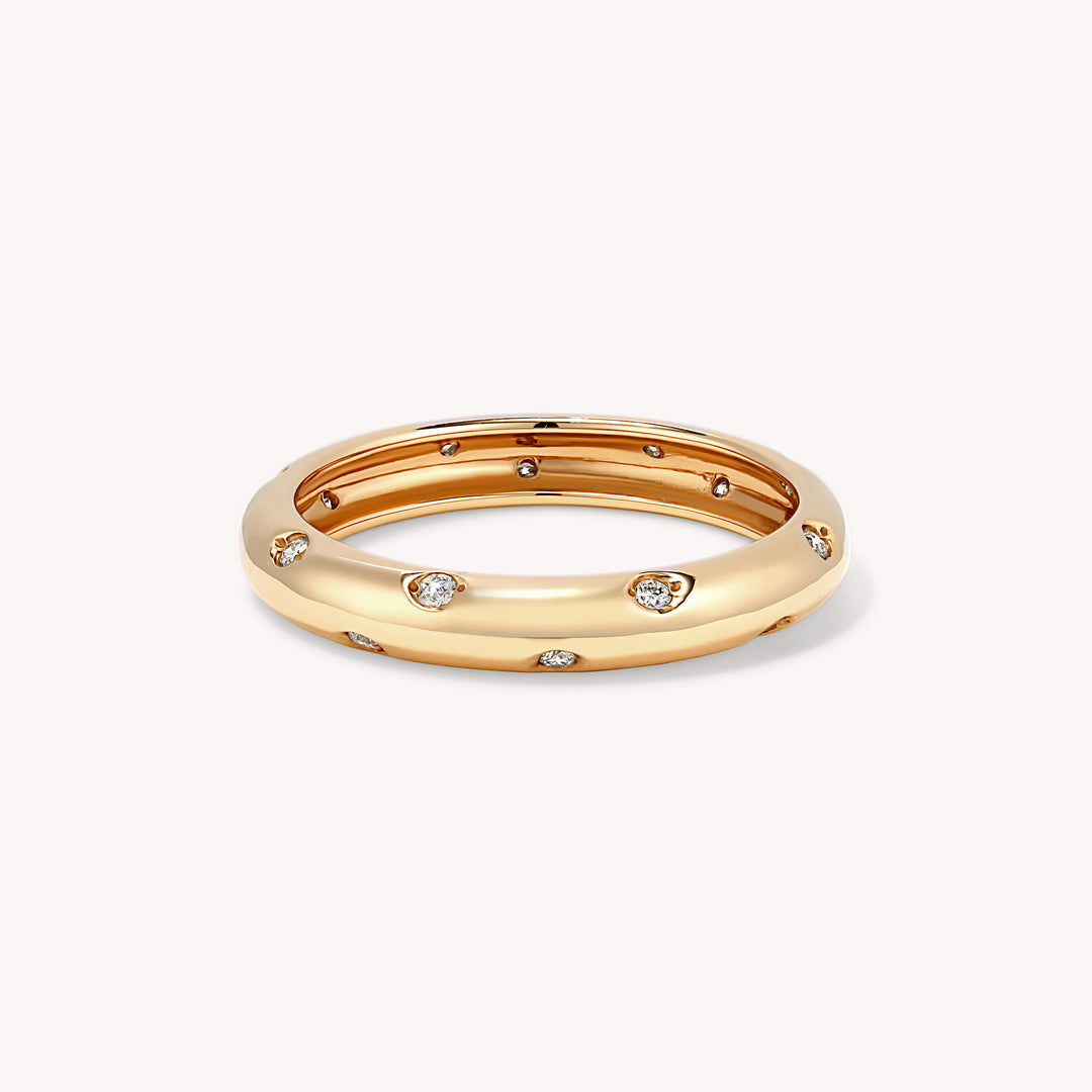 Diamond Scattered Wedding & Engagement Band – 14K Solid Gold Ring