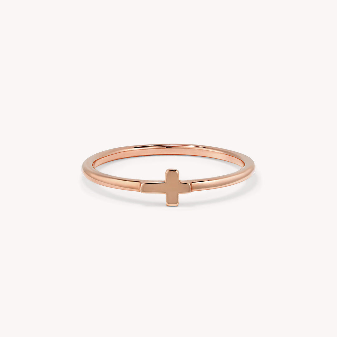 Small Cross 14K Solid Gold RIng