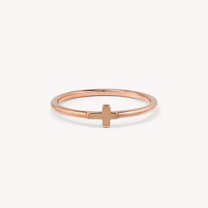 Small Cross 14K Solid Gold RIng