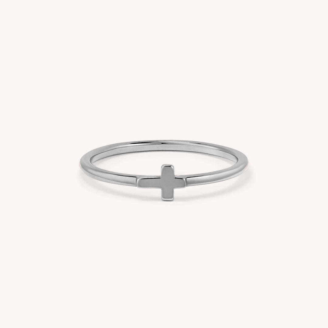 Small Cross 14K Solid Gold RIng
