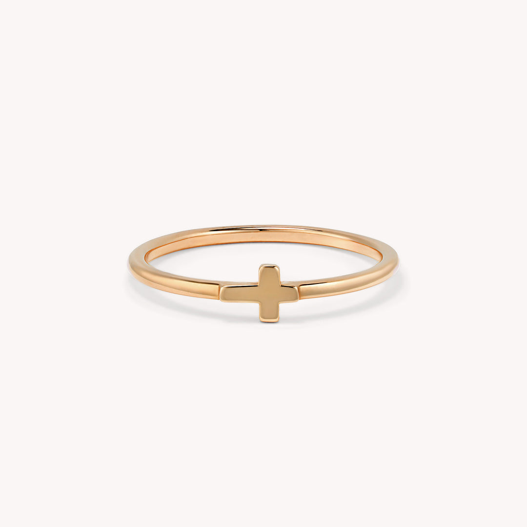 Small Cross 14K Solid Gold RIng