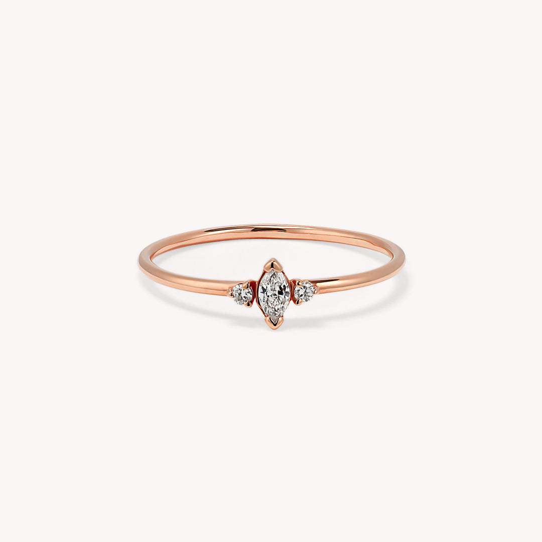 Marquise-Cut Diamond Ring -14K Gold Brilliant Cut Wedding Band