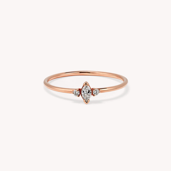 Marquise-Cut Diamond Ring -14K Gold Brilliant Cut Wedding Band