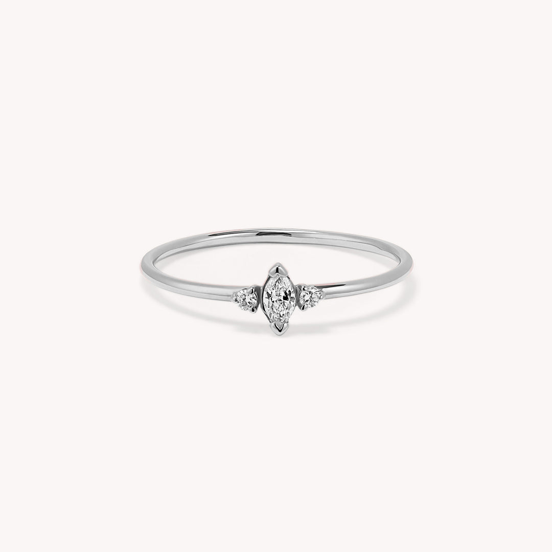 Marquise-Cut Diamond Ring -14K Gold Brilliant Cut Wedding Band