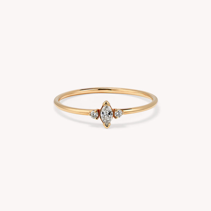 Marquise-Cut Diamond Ring -14K Gold Brilliant Cut Wedding Band
