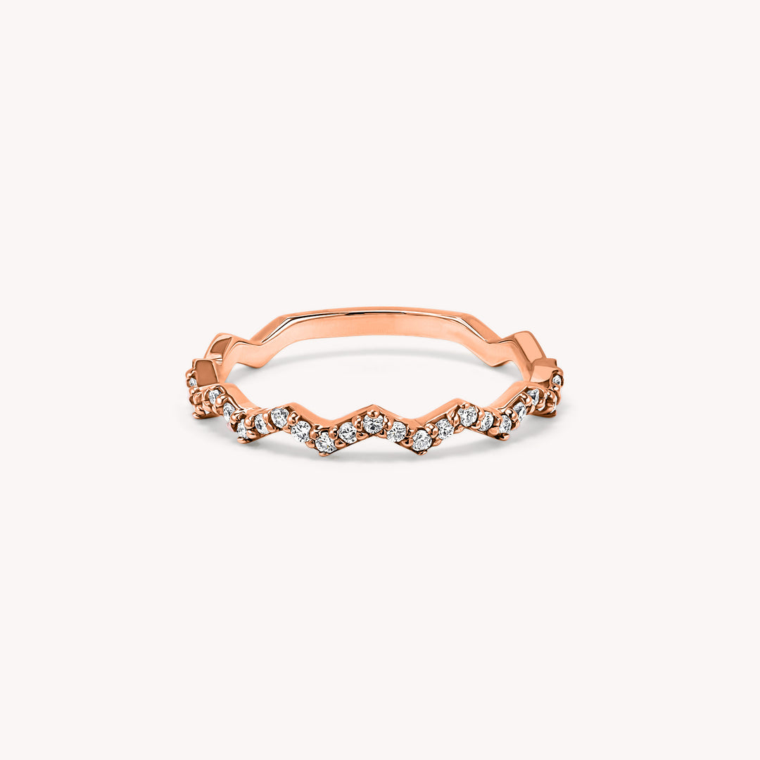 Zigzag Wave Half Eternity Diamond Ring Wedding Band