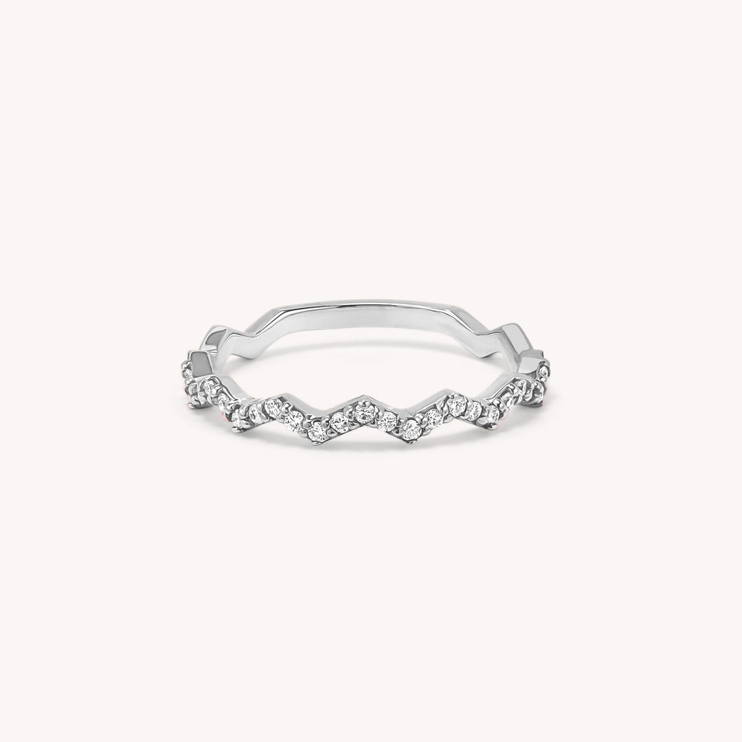 Zigzag Wave Half Eternity Diamond Ring Wedding Band