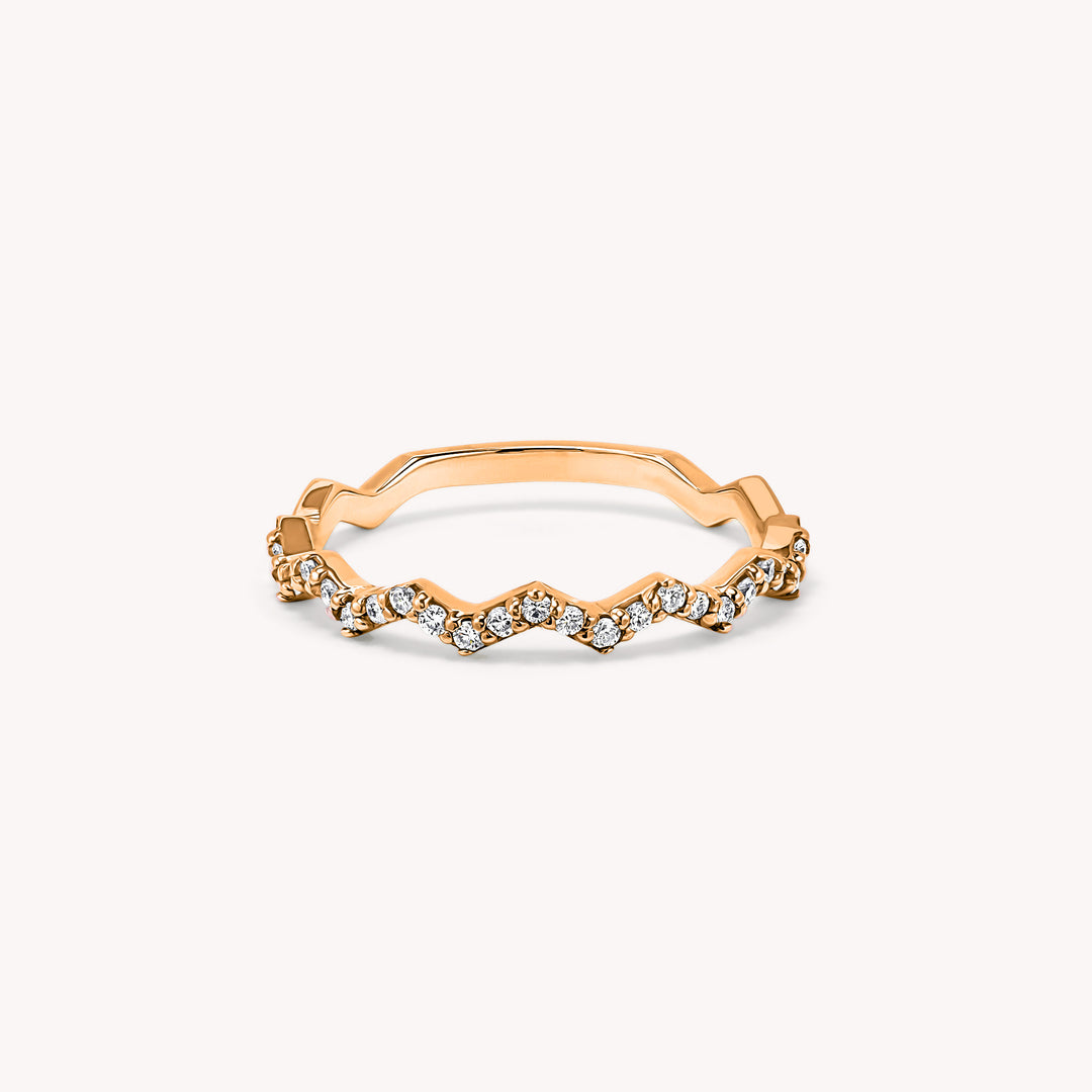 Zigzag Wave Half Eternity Diamond Ring Wedding Band