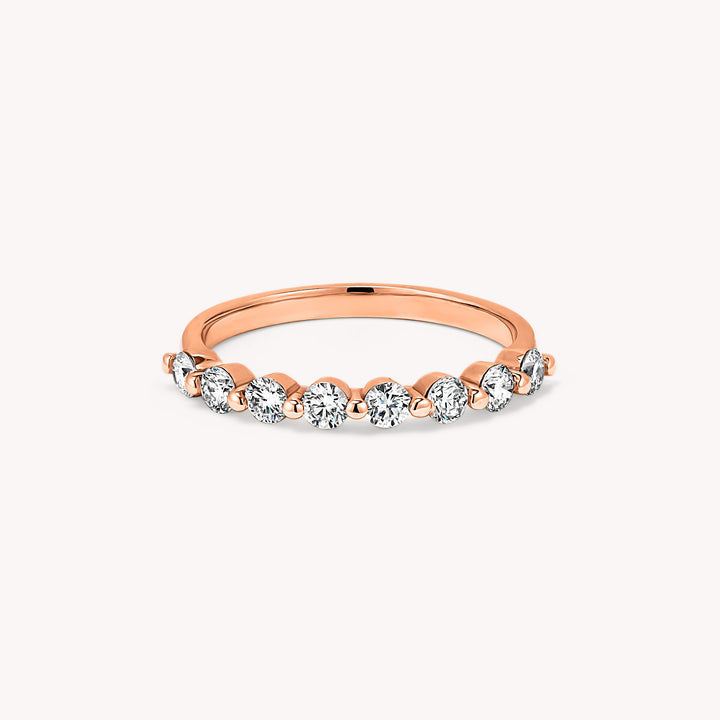 8 Stones Half Eternity Diamond Ring – 14K Solid Gold Stacking Wedding or Anniversary Band