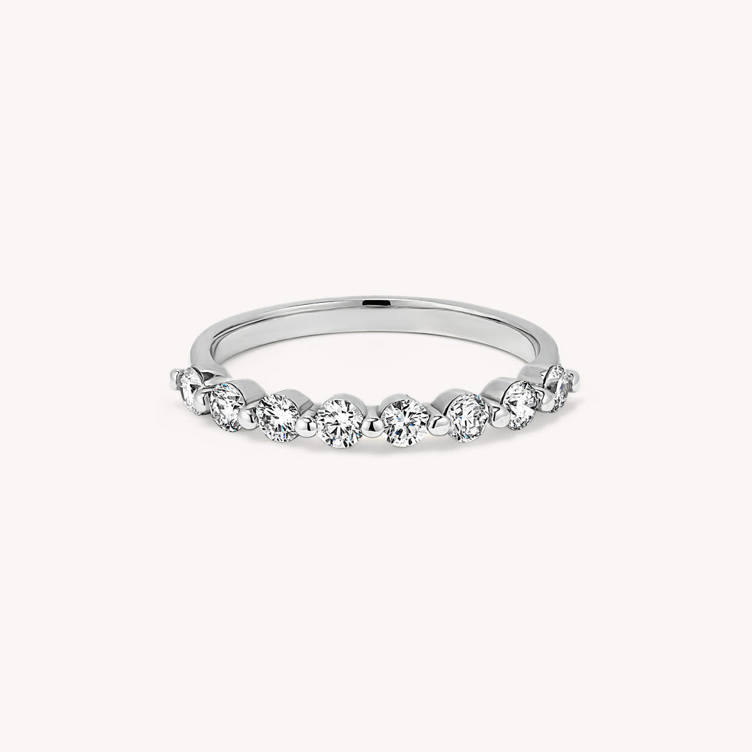 8 Stones Half Eternity Diamond Ring – 14K Solid Gold Stacking Wedding or Anniversary Band