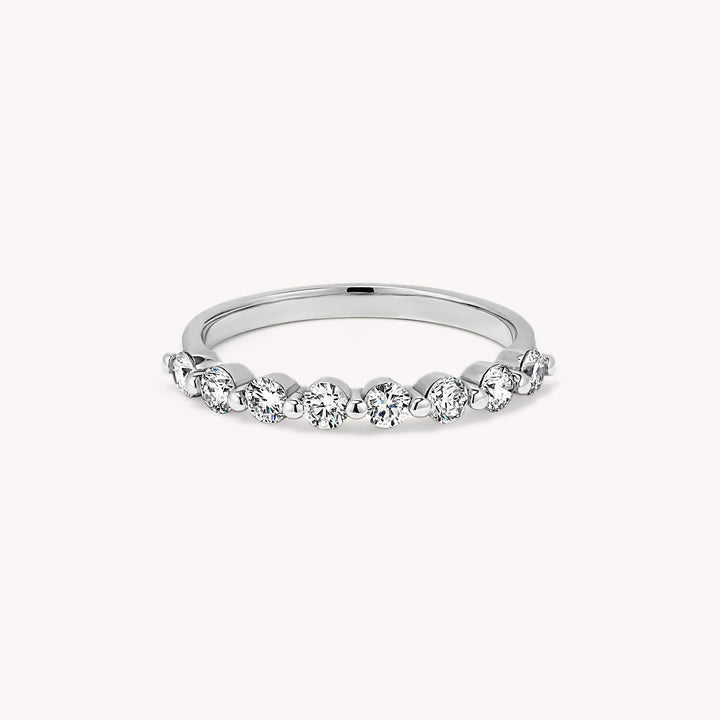8 Stones Half Eternity Diamond Ring – 14K Solid Gold Stacking Wedding or Anniversary Band
