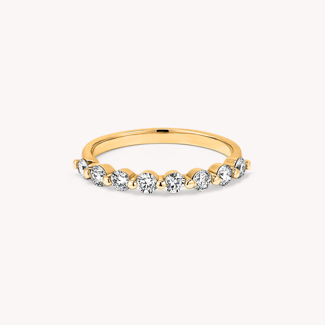 8 Stones Half Eternity Diamond Ring – 14K Solid Gold Stacking Wedding or Anniversary Band