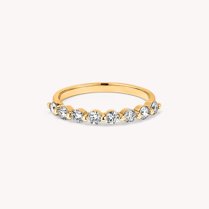 8 Stones Half Eternity Diamond Ring – 14K Solid Gold Stacking Wedding or Anniversary Band