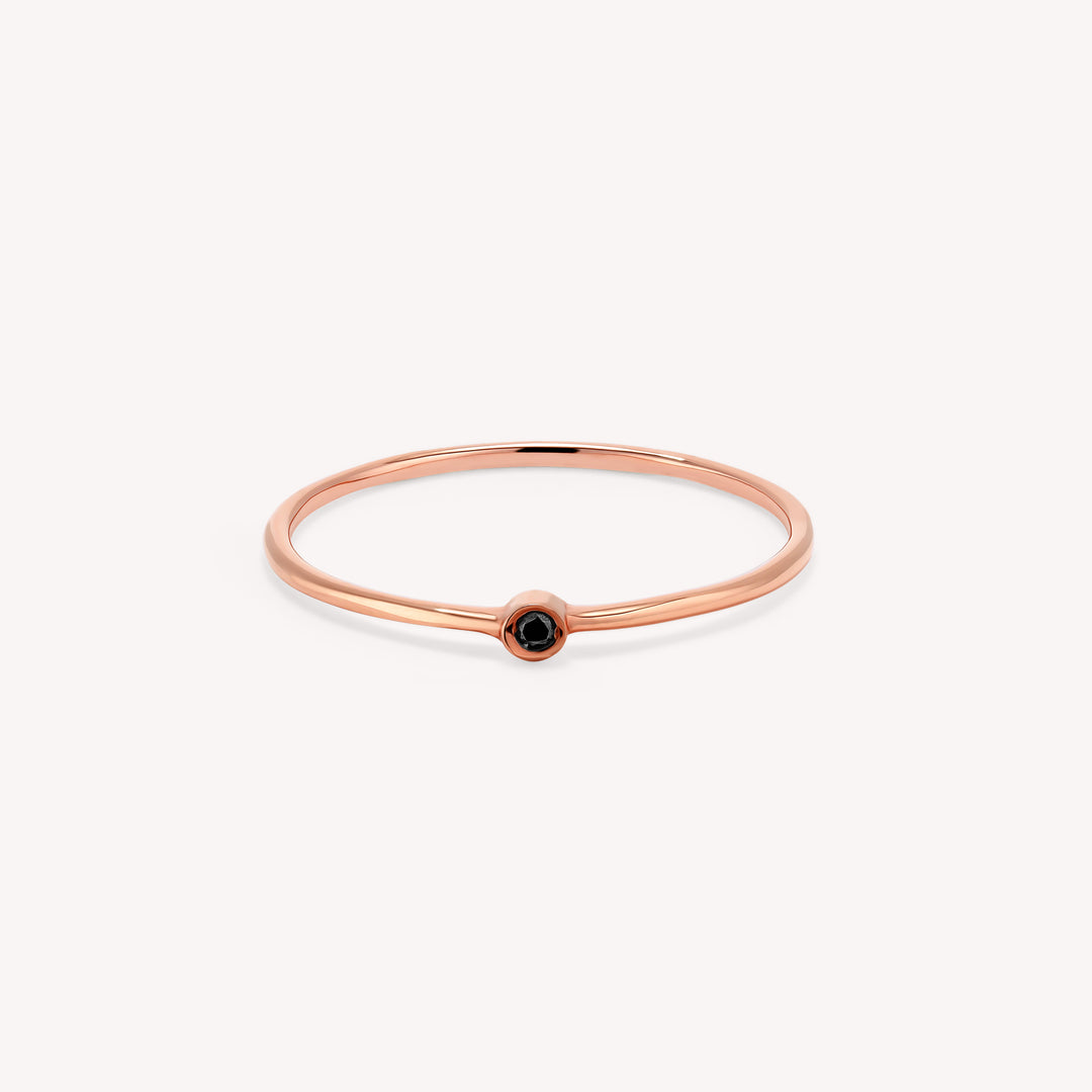 Black Diamond Solitaire Band – Minimalist 14K Solid Gold Stacking Ring