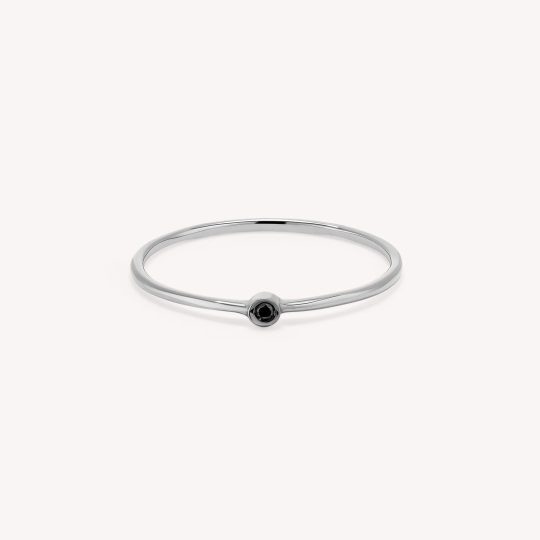 Black Diamond Solitaire Band – Minimalist 14K Solid Gold Stacking Ring