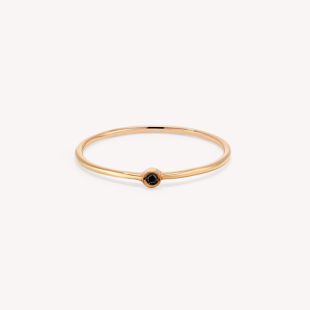 Black Diamond Solitaire Band – Minimalist 14K Solid Gold Stacking Ring