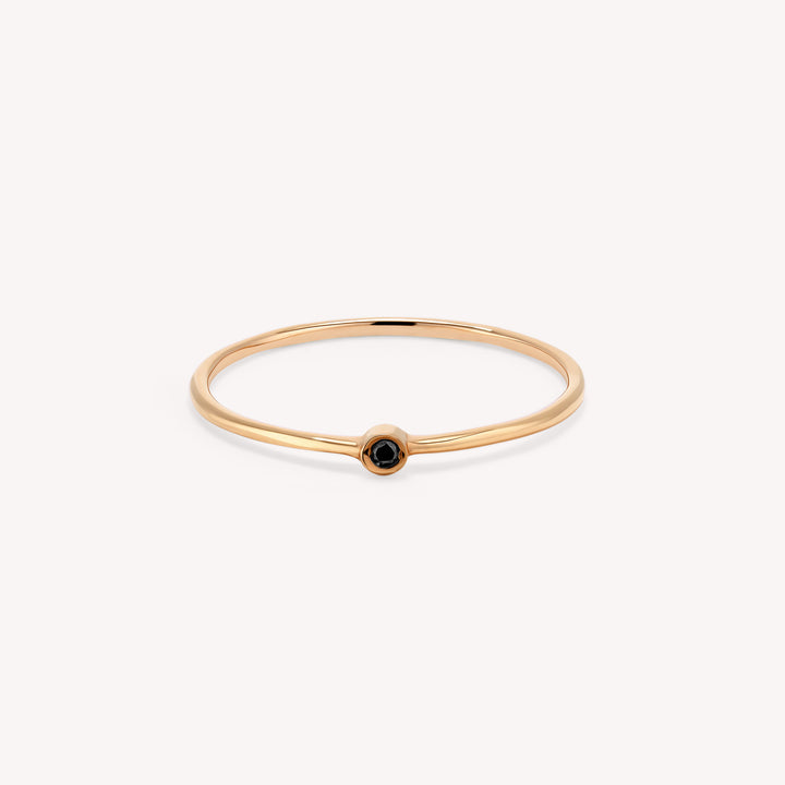 Black Diamond Solitaire Band – Minimalist 14K Solid Gold Stacking Ring