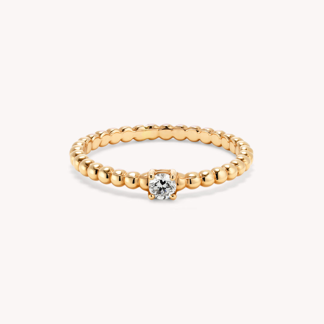 Diamond Beaded 14K Gold Wedding Ring - 0.1 ct.
