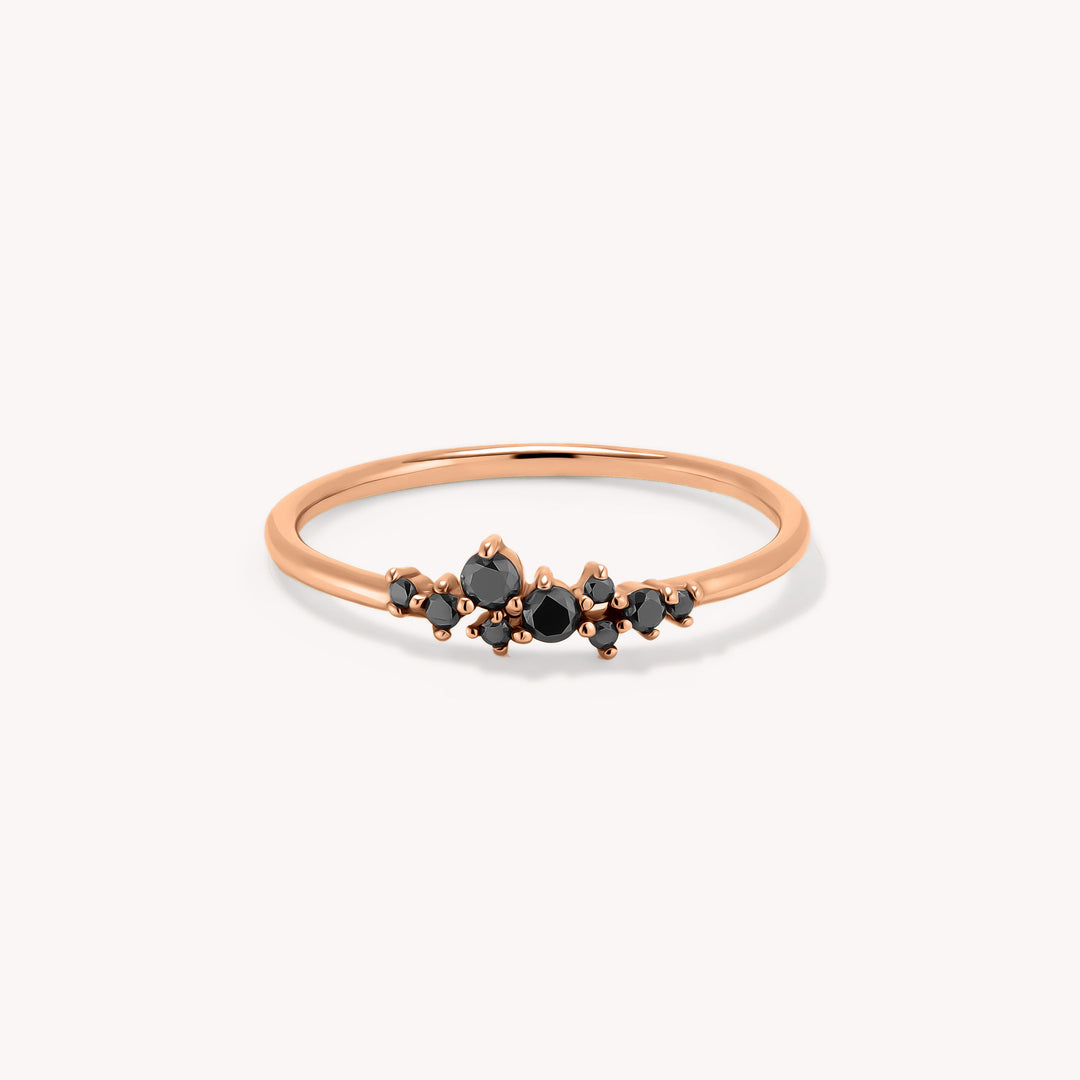 Black Diamond Cluster Ring in 14K Solid Gold