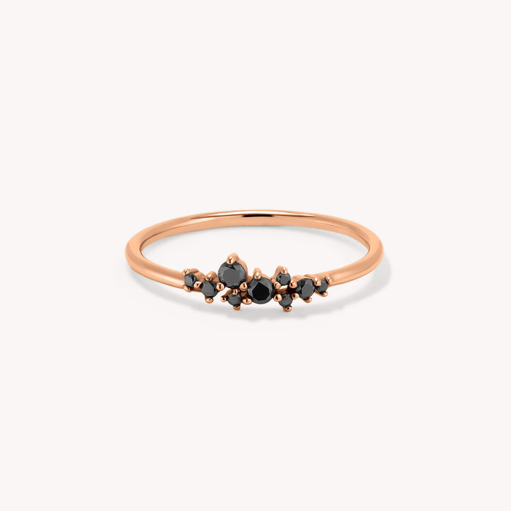 Black Diamond Cluster Ring in 14K Solid Gold