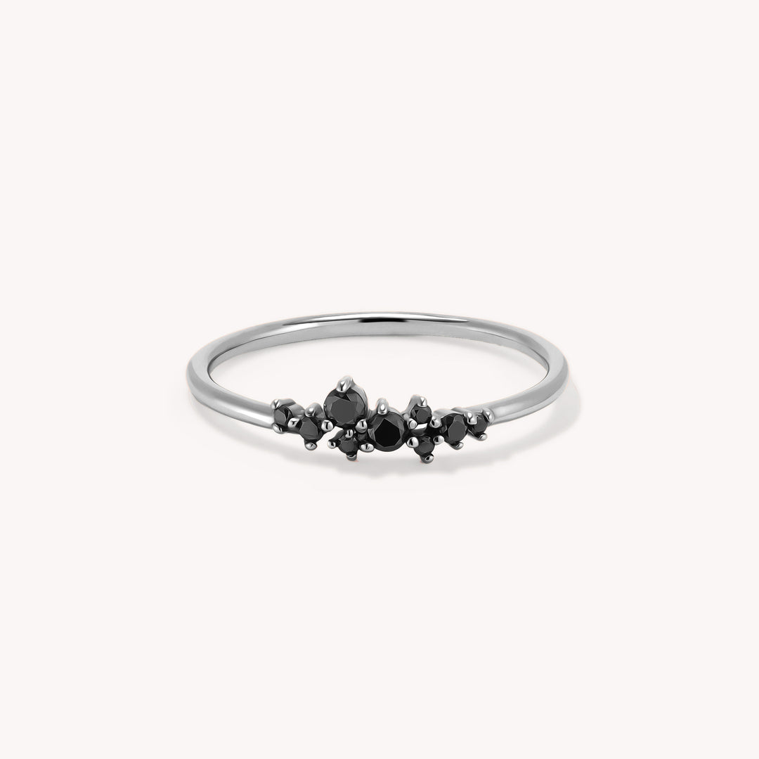 Black Diamond Cluster Ring in 14K Solid Gold