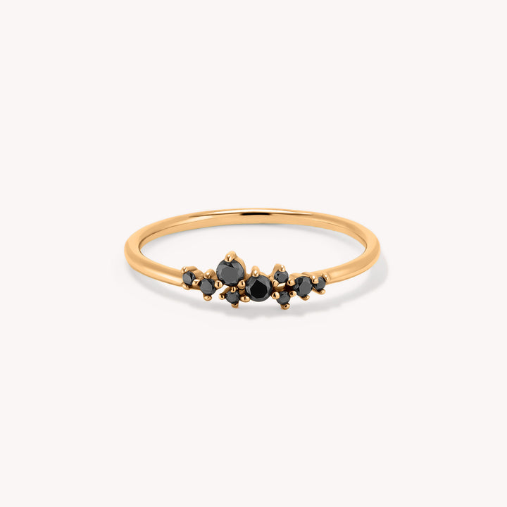 Black Diamond Cluster Ring in 14K Solid Gold