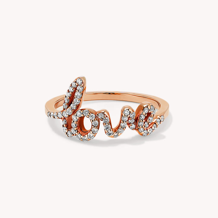 LOVE Diamond Script Letter Ring – 14K Solid Gold Script Band