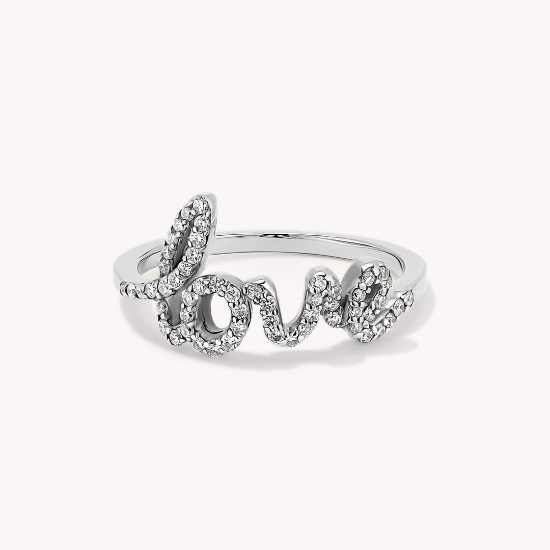 LOVE Diamond Script Letter Ring – 14K Solid Gold Script Band