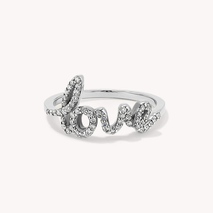 LOVE Diamond Script Letter Ring – 14K Solid Gold Script Band
