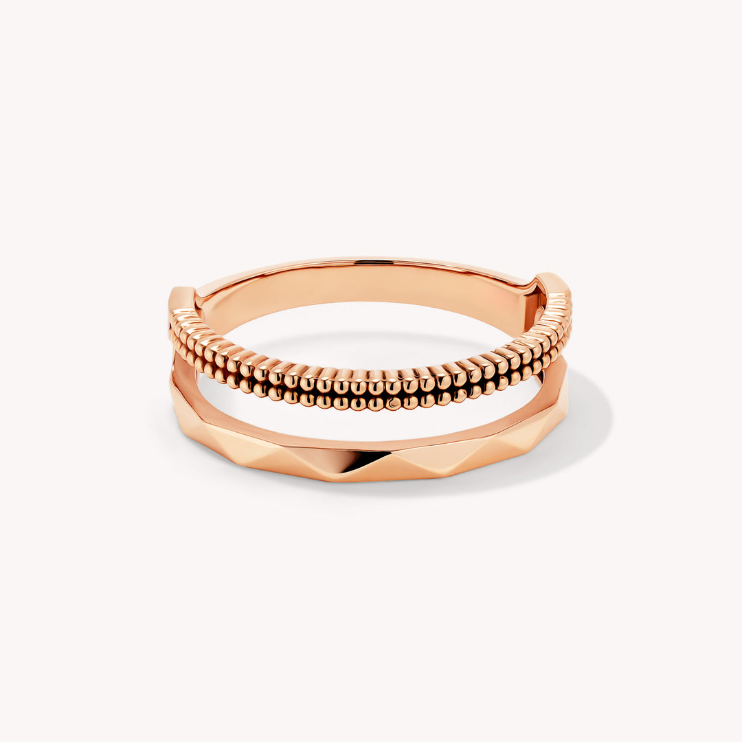 Stacking Ring Trio – Dual-Band, Beaded & Geometric 14K Solid Gold Ring