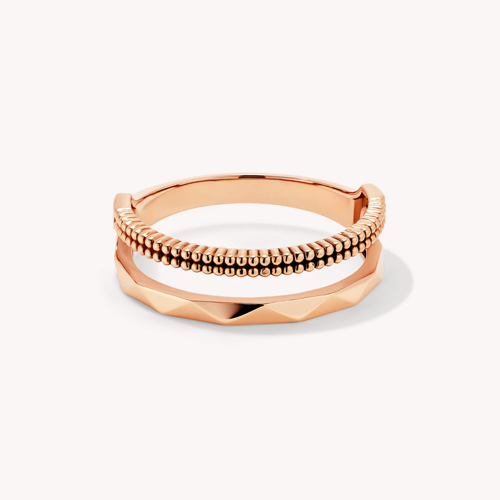 Stacking Ring Trio – Dual-Band, Beaded & Geometric 14K Solid Gold Ring