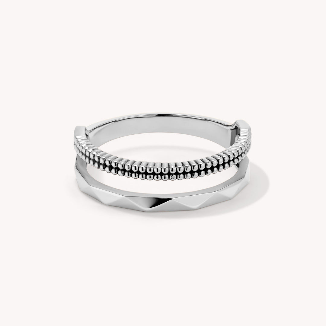 Stacking Ring Trio – Dual-Band, Beaded & Geometric 14K Solid Gold Ring