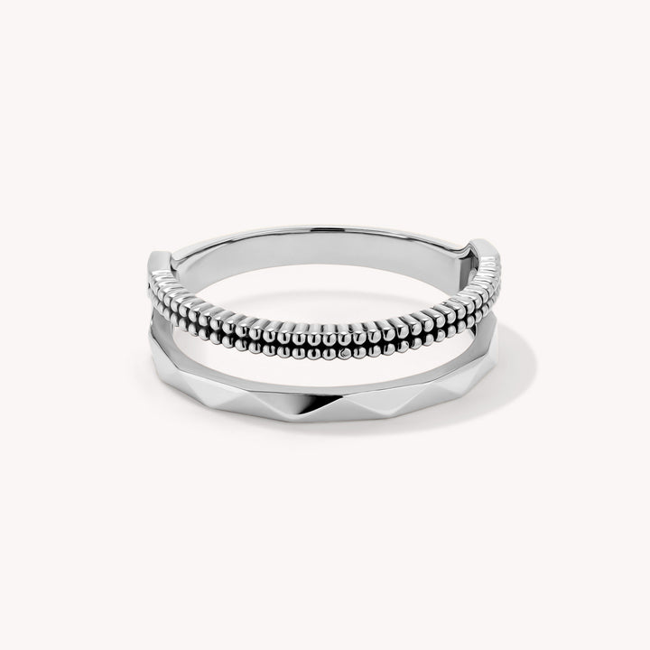 Stacking Ring Trio – Dual-Band, Beaded & Geometric 14K Solid Gold Ring
