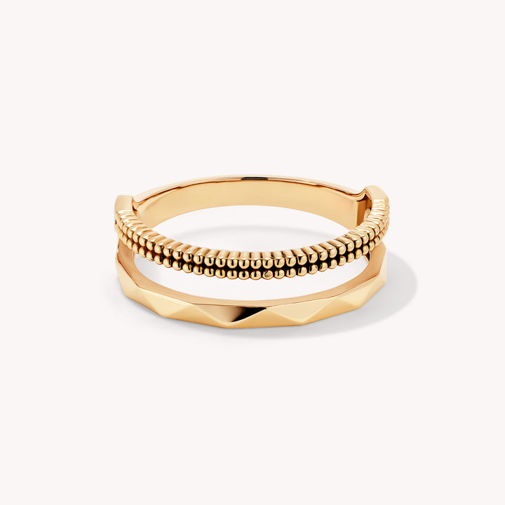 Stacking Ring Trio – Dual-Band, Beaded & Geometric 14K Solid Gold Ring