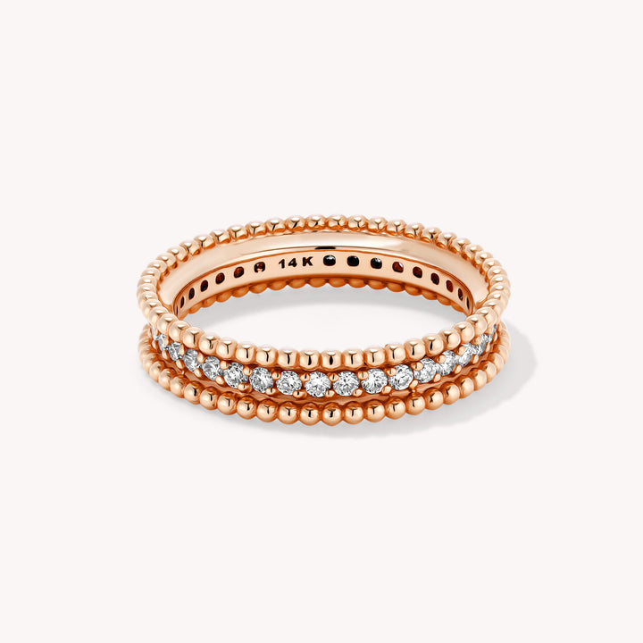 Lab Grown Diamond & Beaded Eternity RIng - 14K Solid Gold Band 4.5mm