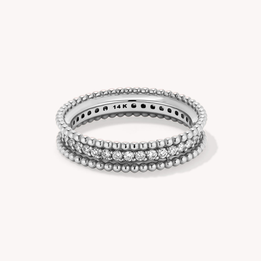 Lab Grown Diamond & Beaded Eternity RIng - 14K Solid Gold Band 4.5mm