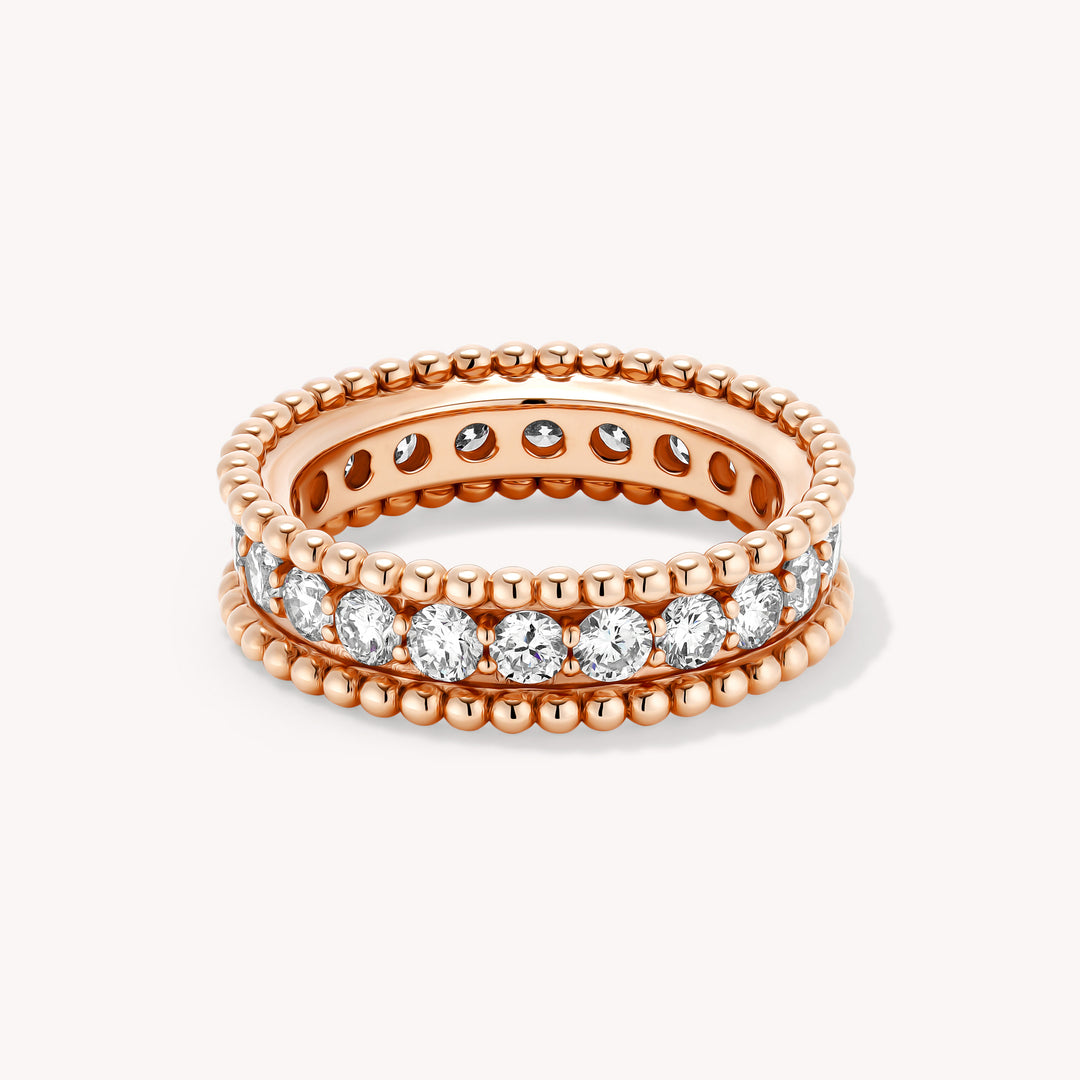 Lab Grown Diamond & Beaded Eternity RIng - 14K Solid Gold Band 6mm