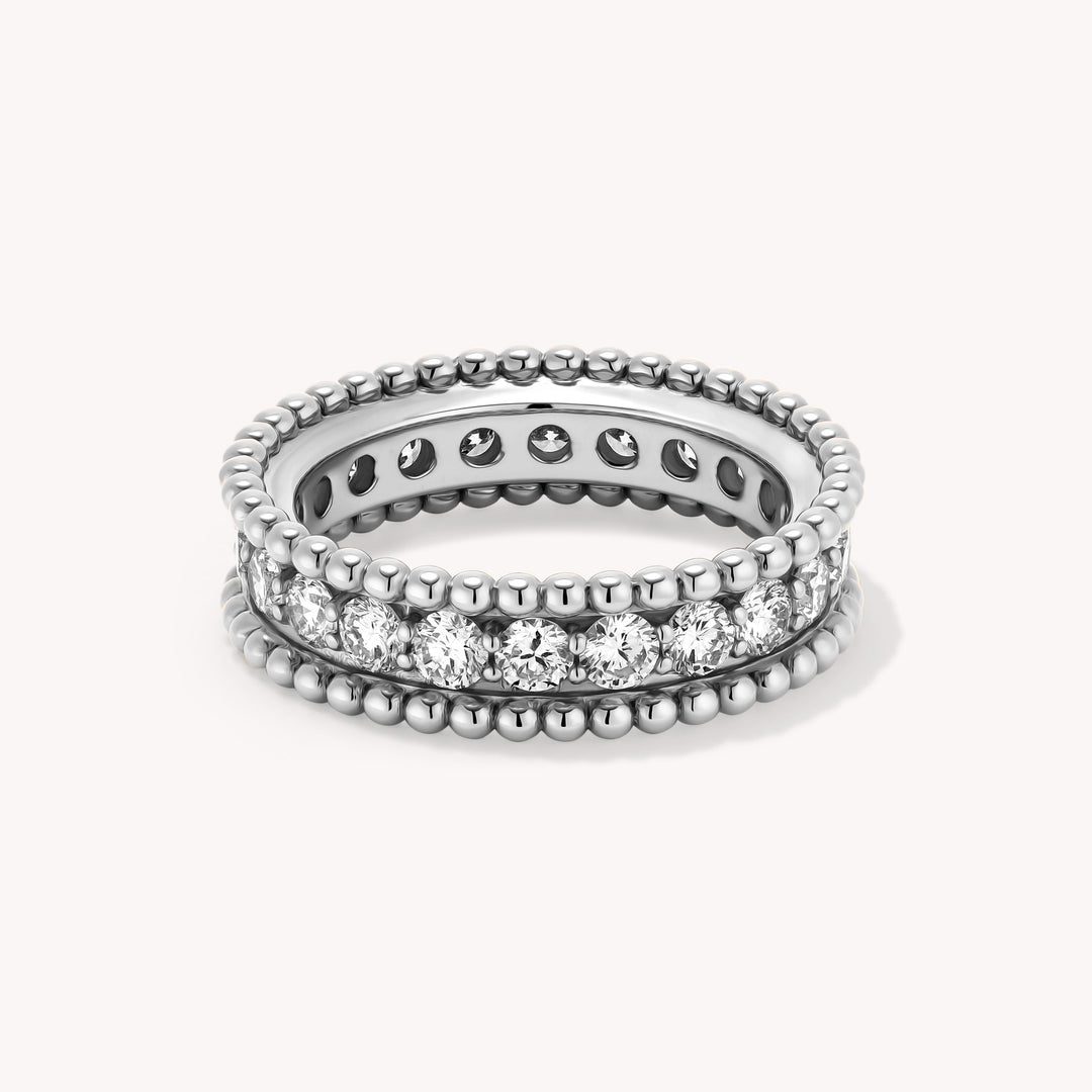 Lab Grown Diamond & Beaded Eternity RIng - 14K Solid Gold Band 6mm