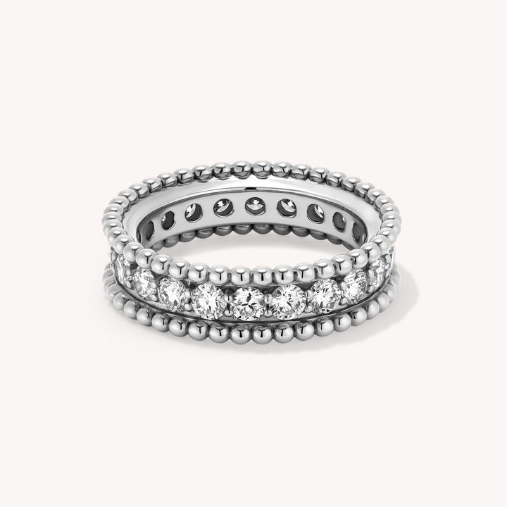 Lab Grown Diamond & Beaded Eternity RIng - 14K Solid Gold Band 6mm