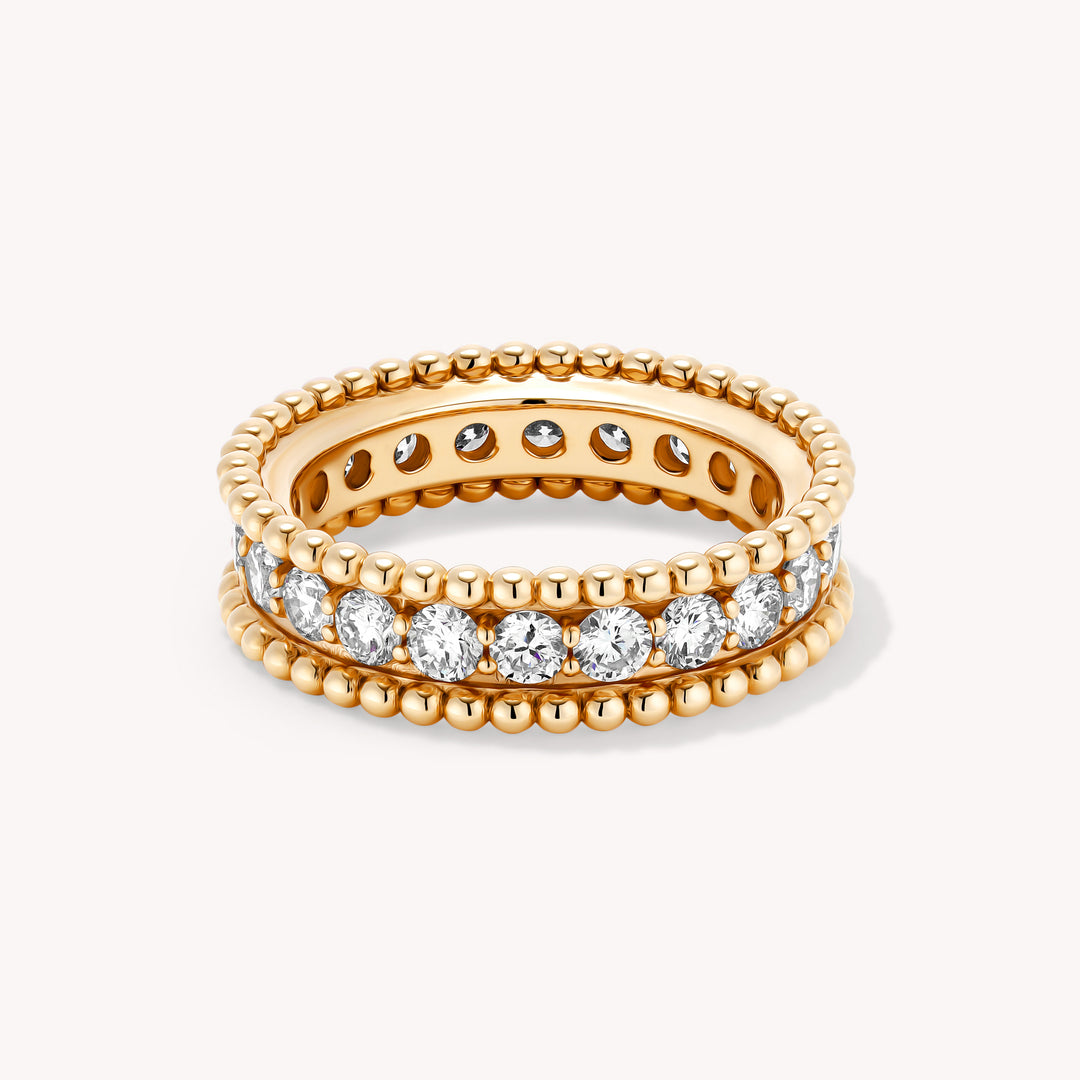 Lab Grown Diamond & Beaded Eternity RIng - 14K Solid Gold Band 6mm