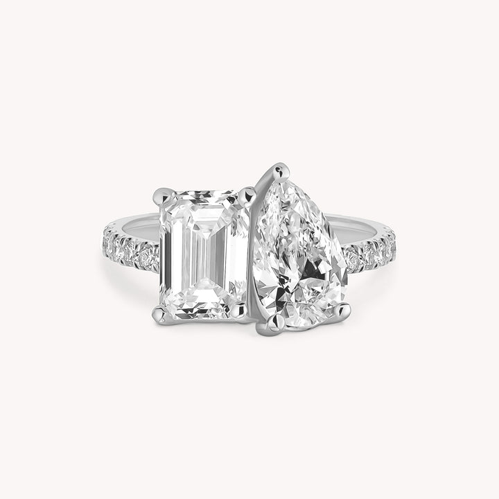 Toi et Moi Engagement Ring – 2ct Emerald & 1.5ct Pear Cut in 14K Solid Gold