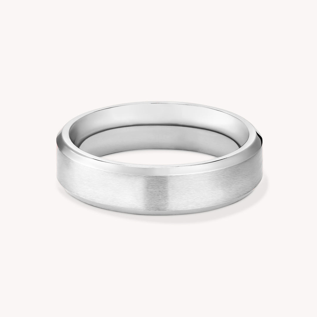 Flat and Beveled Edge Men Wedding Band Ring - 4mm