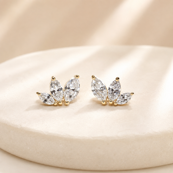 Graduated Triple Marquise Lab Diamond Stud 14K Solid Gold – Single or Pair