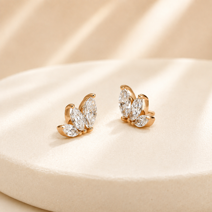 Graduated Triple Marquise Lab Diamond Stud 14K Solid Gold – Single or Pair