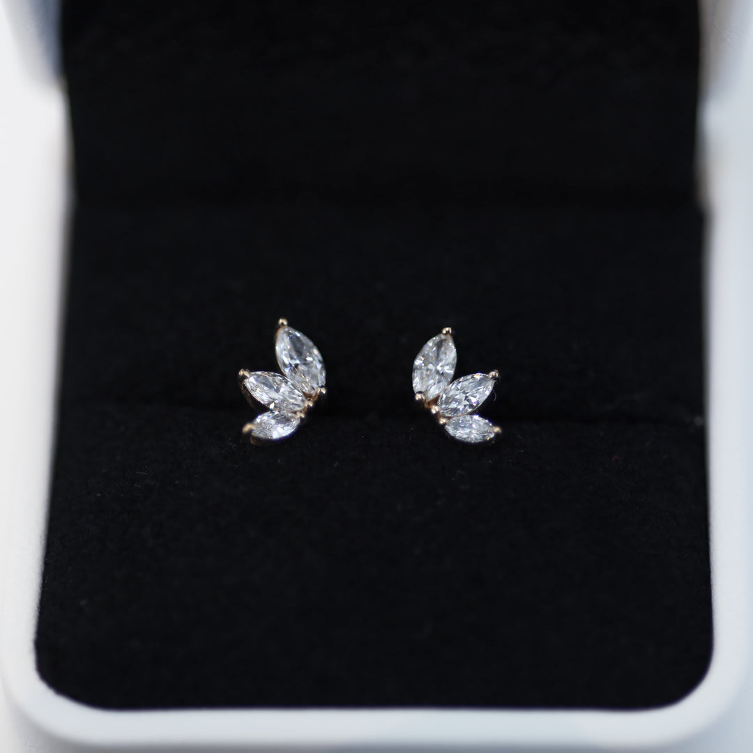 Graduated Triple Marquise Lab Diamond Stud 14K Solid Gold – Single or Pair