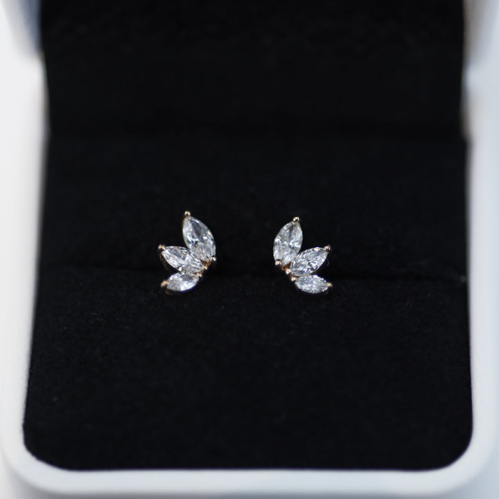 Graduated Triple Marquise Lab Diamond Stud 14K Solid Gold – Single or Pair
