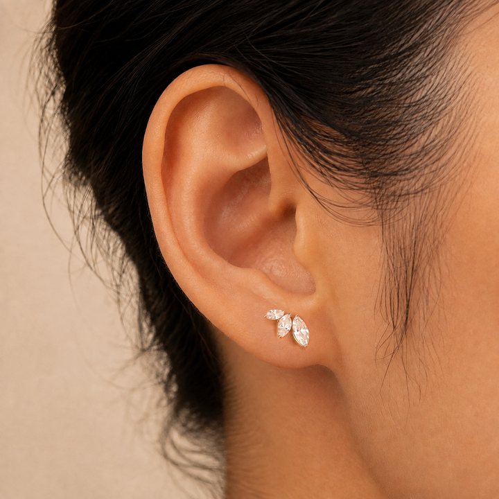 Graduated Triple Marquise Lab Diamond Stud 14K Solid Gold – Single or Pair